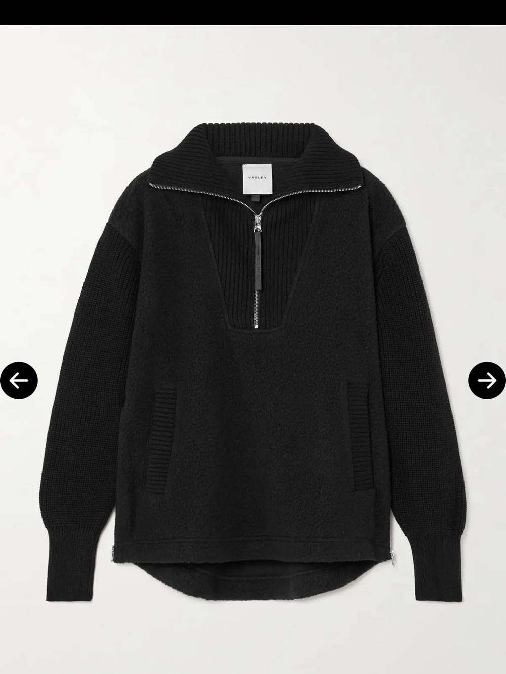 Varley Theresa Ribbed-Knit and Fleece Half-Zip Sweatshirt size S